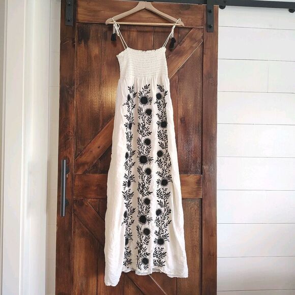 Juicy Couture Silk Maxi Dress Embroidered Smocked Small Boho - Picture 3 of 9